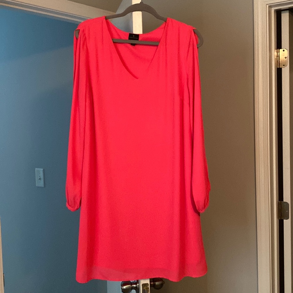 Worthington Bright Pink Dress with Flutter Long Sleeves